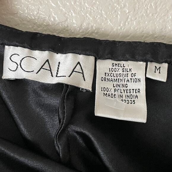 Vintage Scala Dress Womens Medium Black Asymmetric Beaded Sheer Silk Whimsigoth - Picture 12 of 13